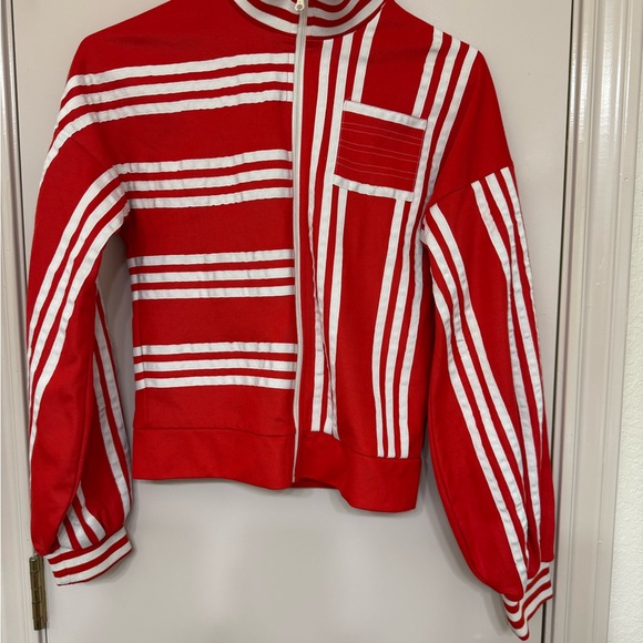 adidas xJji Won Choi Women's Red and White Striped Bomber Jacket - Picture 2 of 6